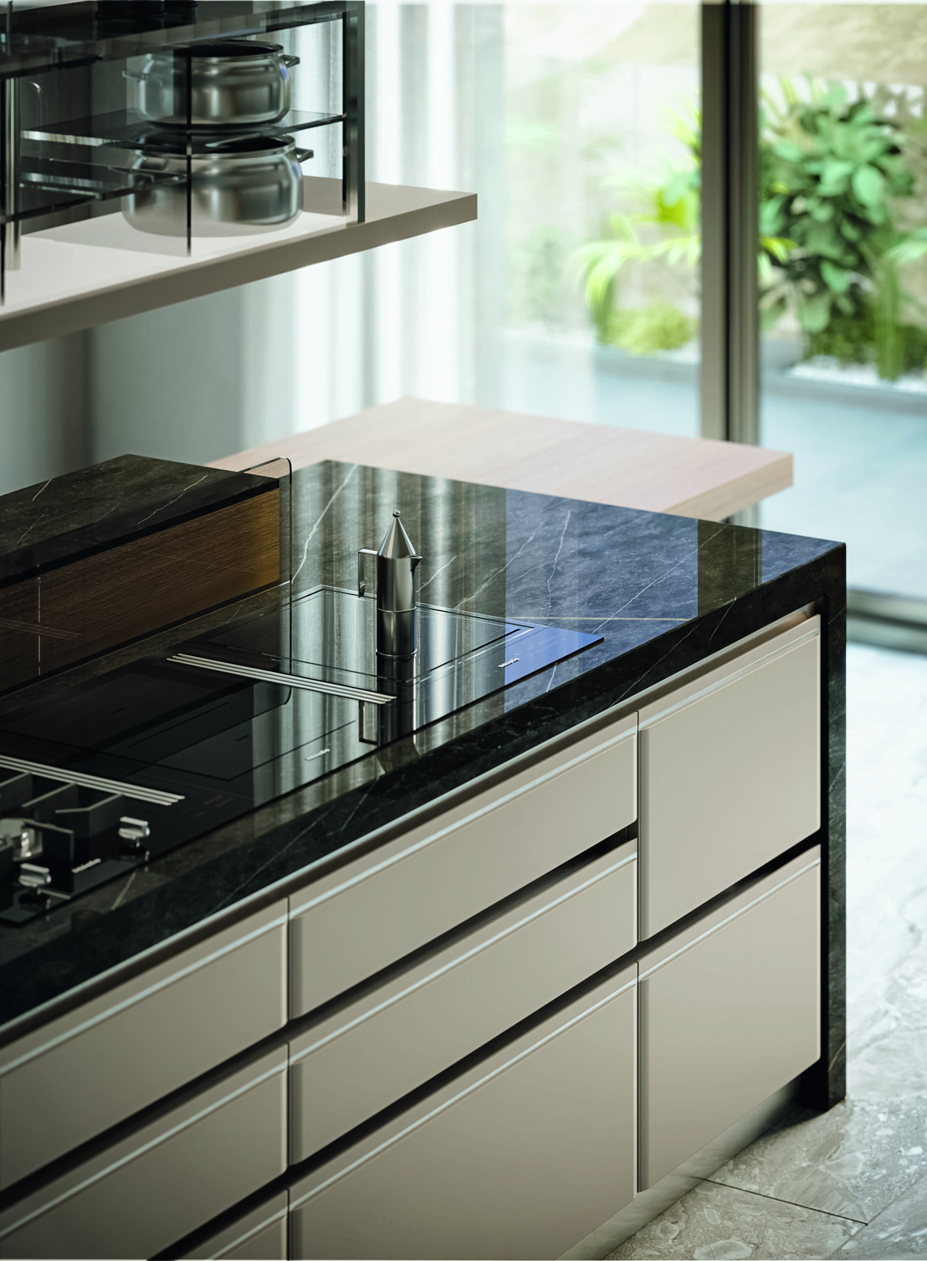 Martini Verona – isola cucina su misura in marmo e finiture metalliche, dettaglio di cucina di lusso