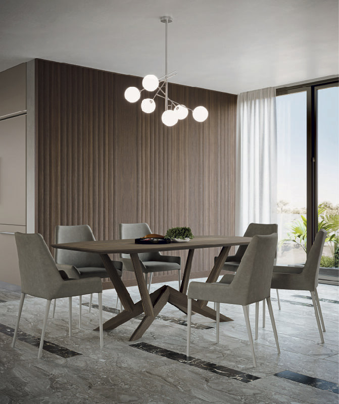 Martini Verona – zona dining integrata in cucina moderna su misura in noce con arredi coordinati