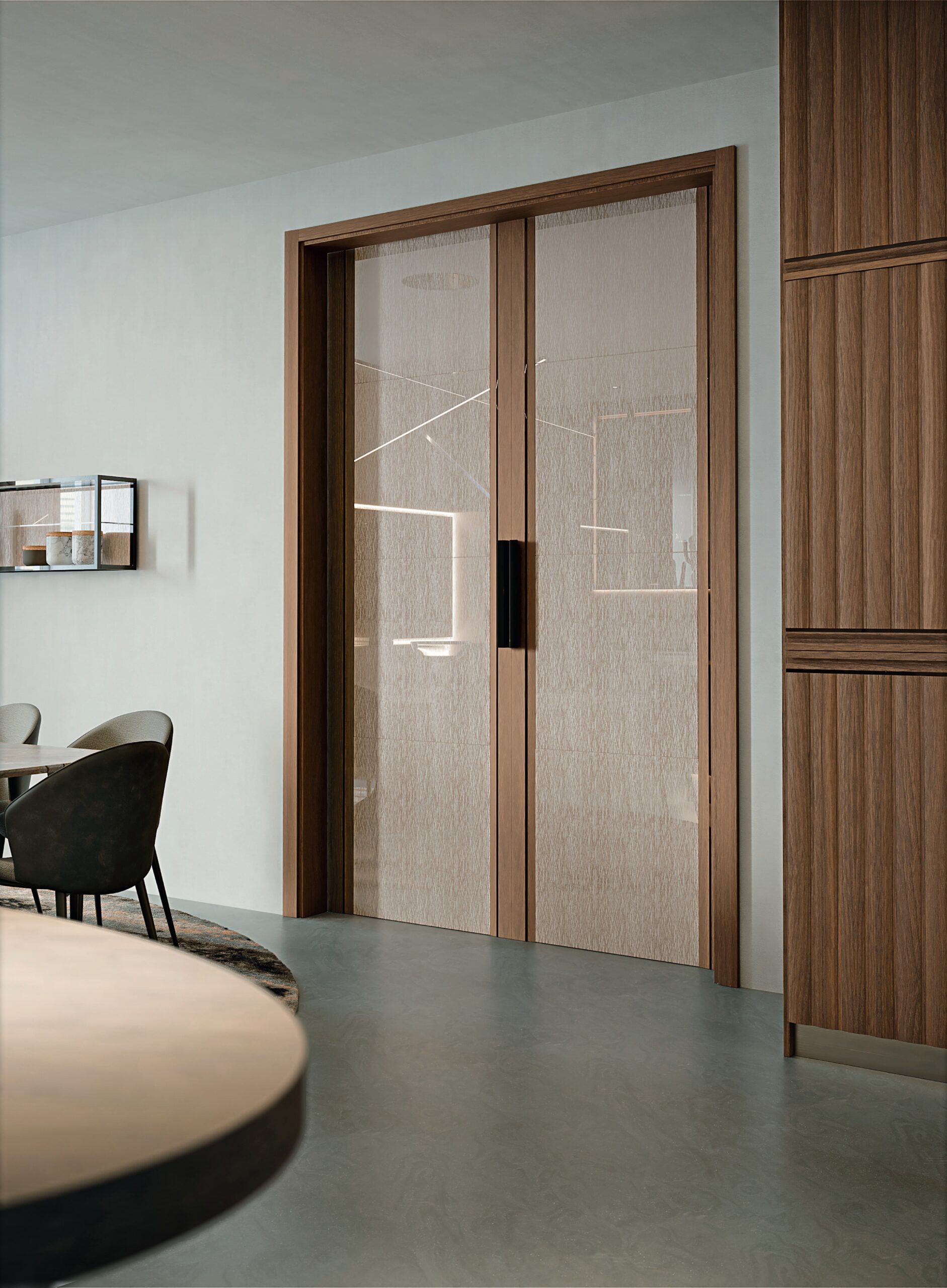 Cucina di lusso moderna su misura Materia di Martini Interiors in noce e finiture metallizzate