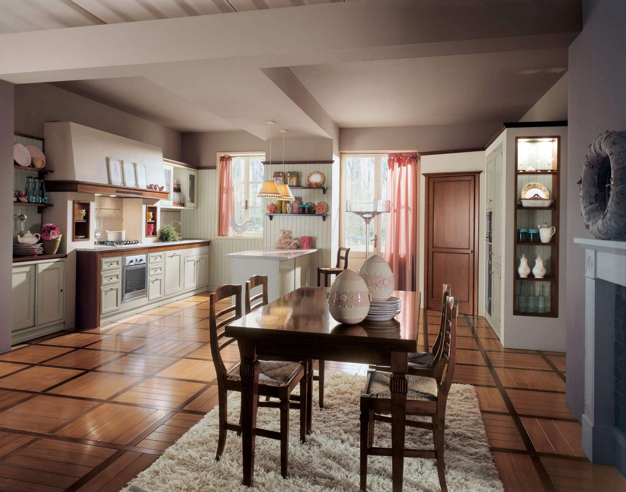 Cucina e sala da pranzo su misura azzurra in ciliegio, design Martini Verona