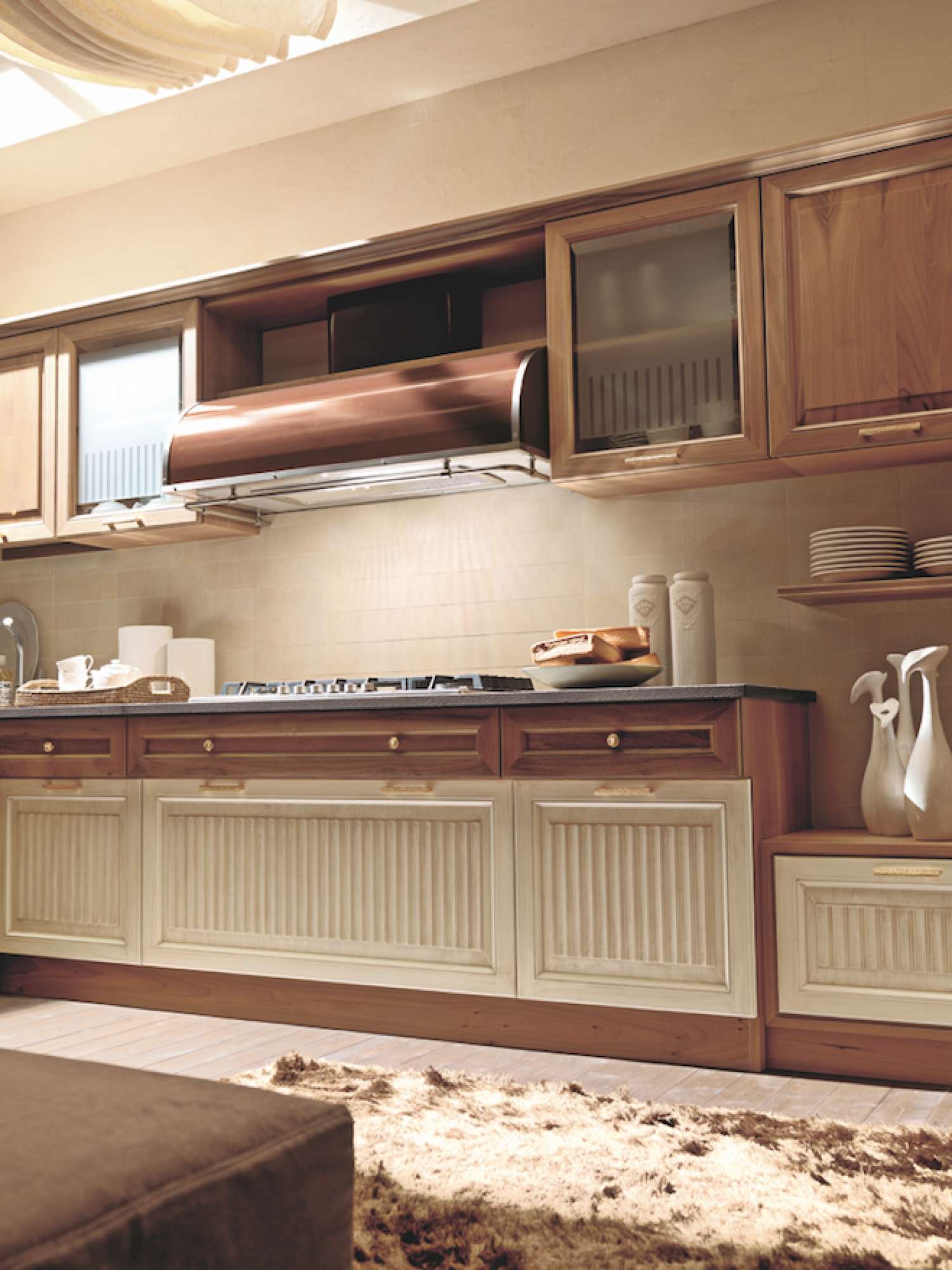 Cucina su misura moderna in noce crudo con finiture laccate, design Martini Verona