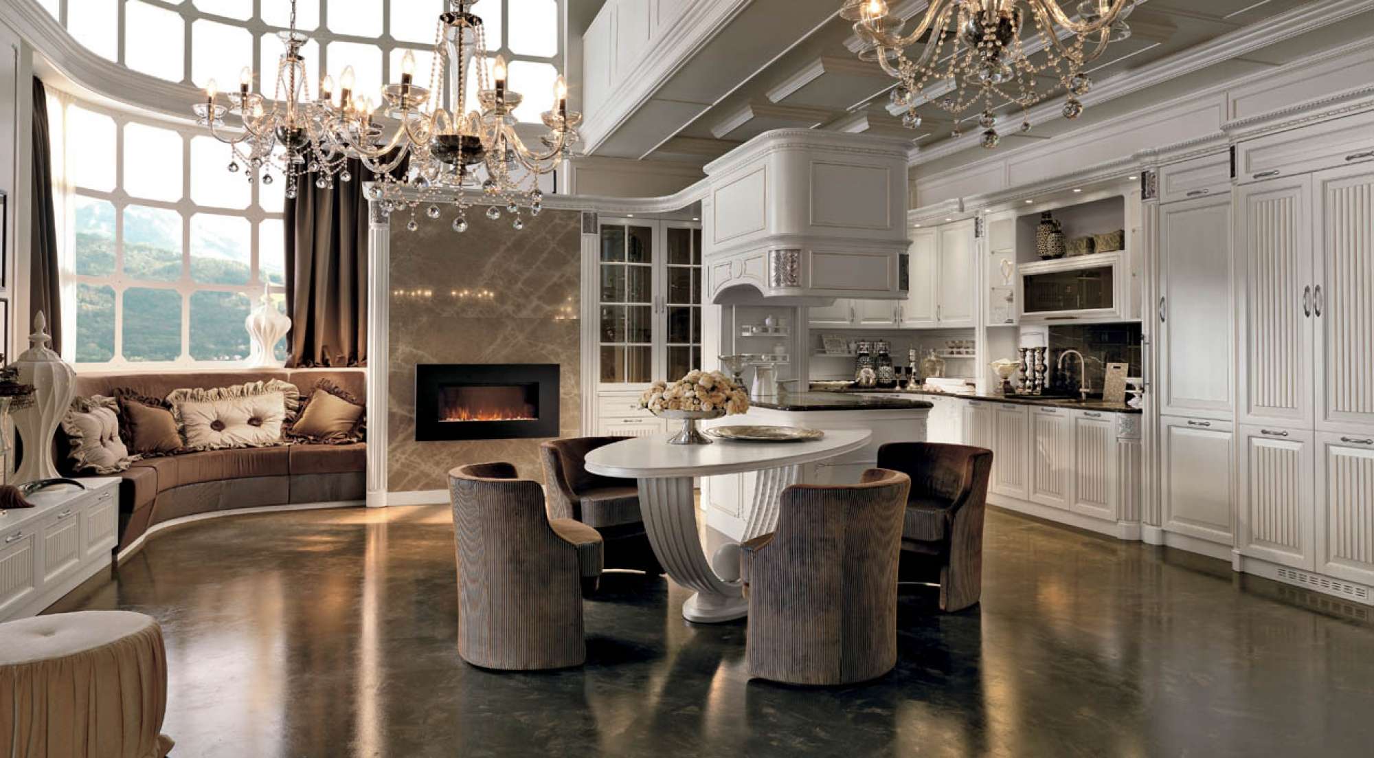 Cucina su misura laccata patinata con finiture madreperla, design Martini Verona