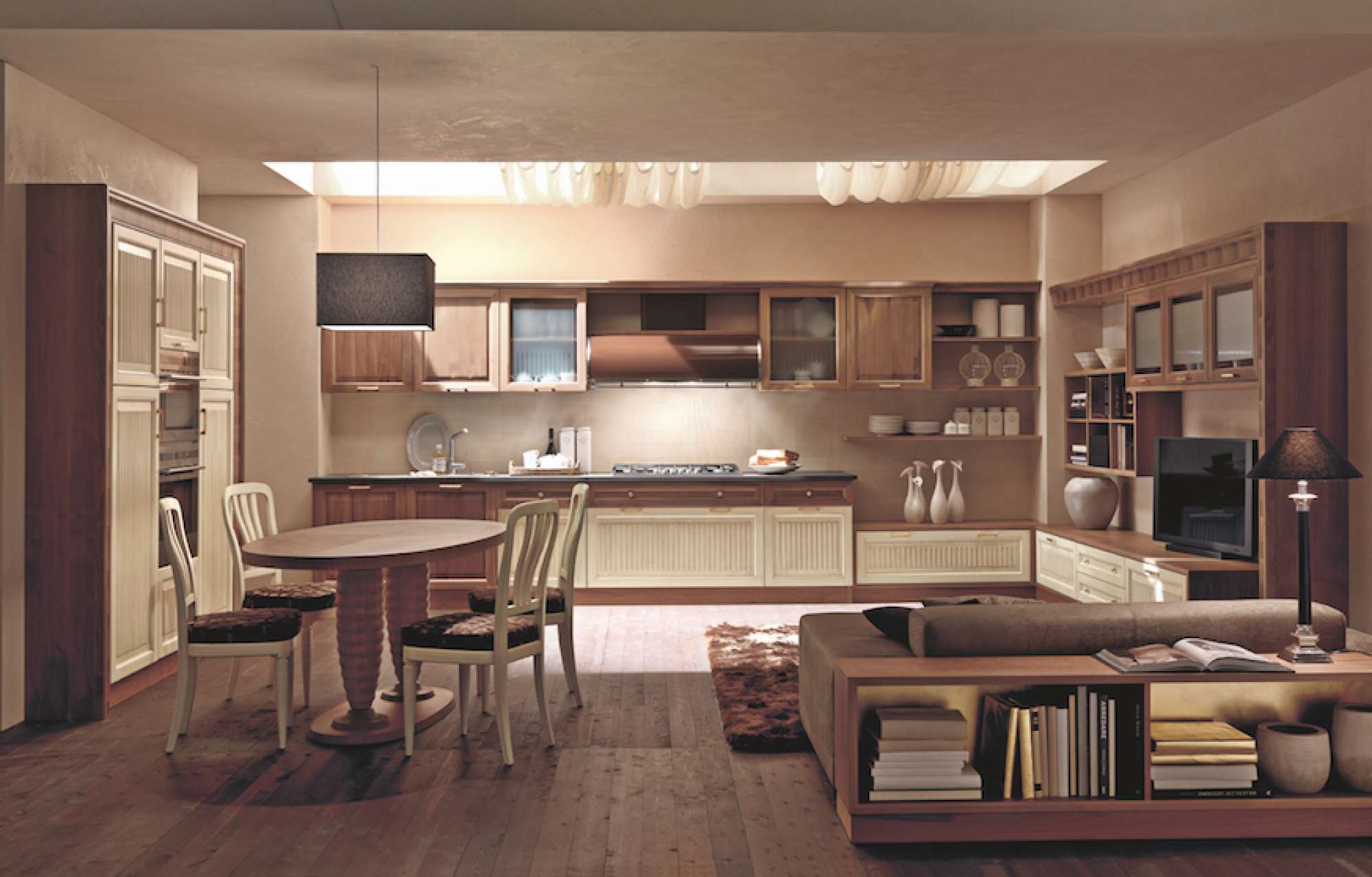 Cucina su misura moderna in noce crudo con finiture laccate, design Martini Verona