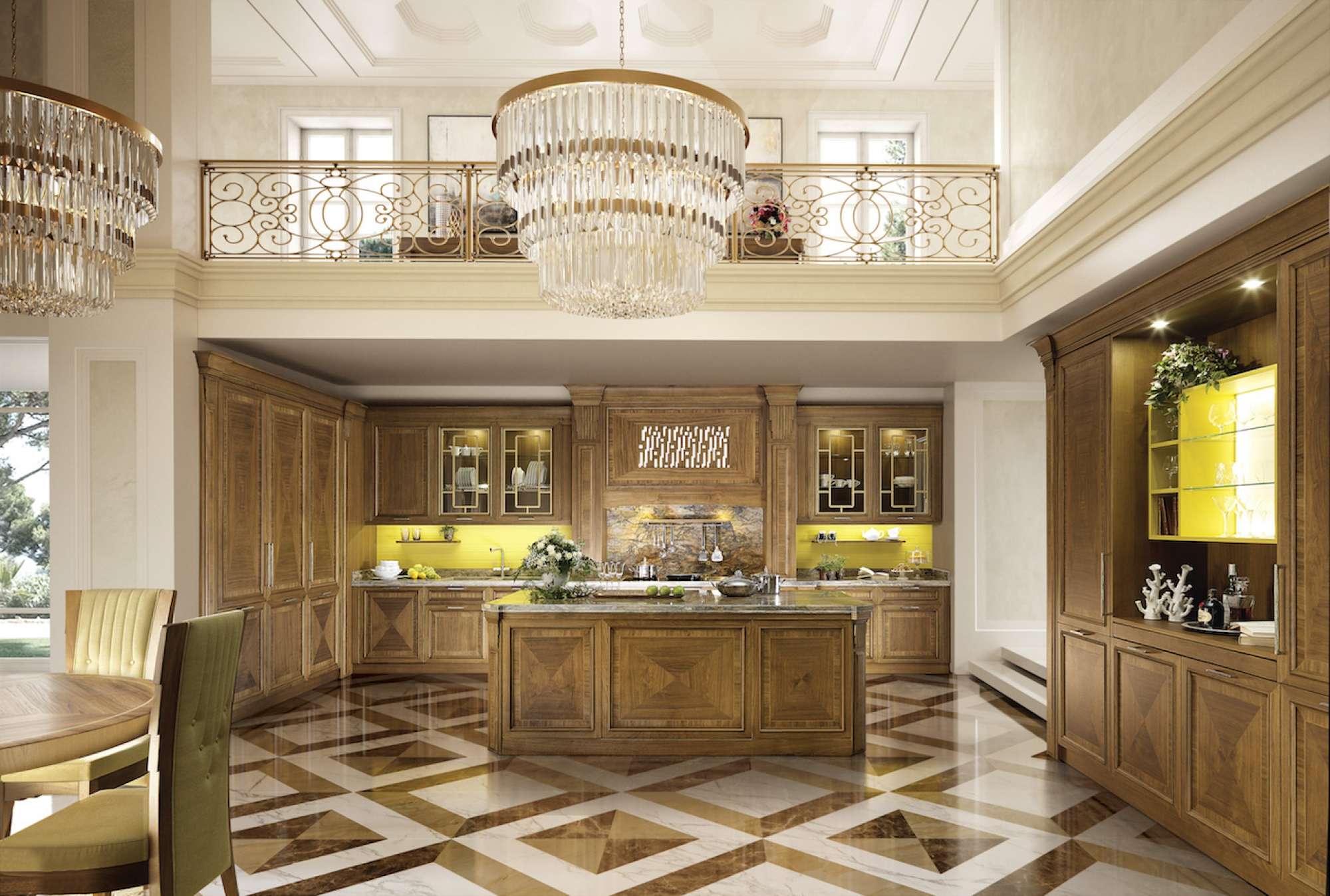 Cucina su misura con finiture in noce bruno ed elementi laccati, design Martini Verona