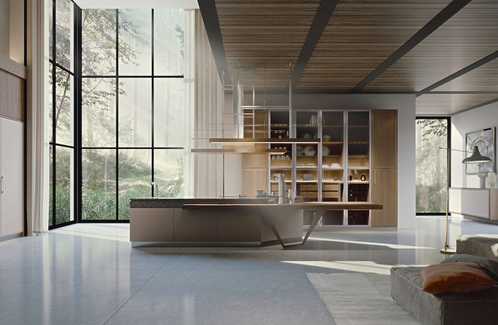 Cucina su misura con finiture creta e inserti in acciaio satinato, design Martini Verona