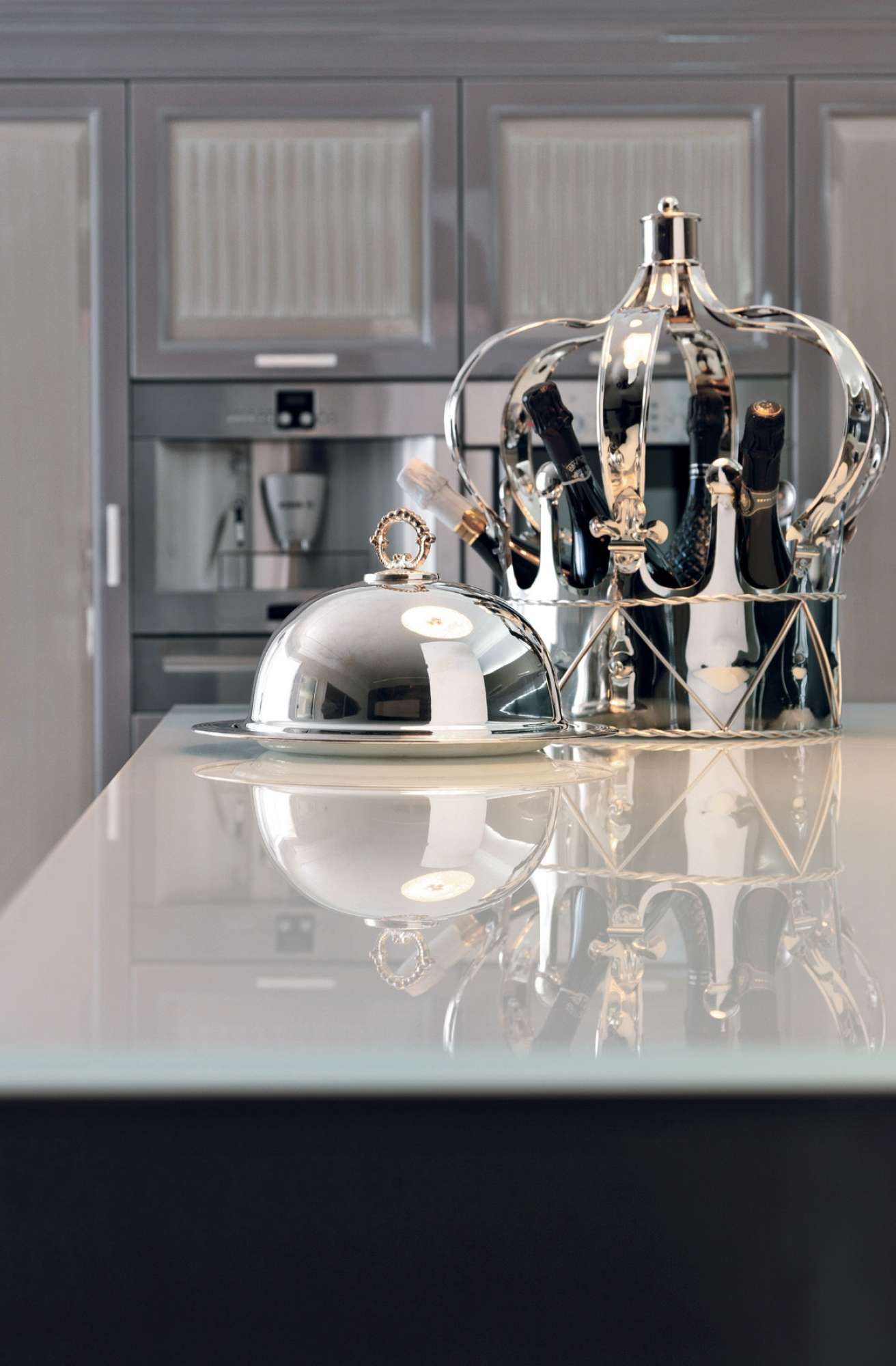 Top in vetro cucina su misura contemporanea grigia lucido, design Martini Verona