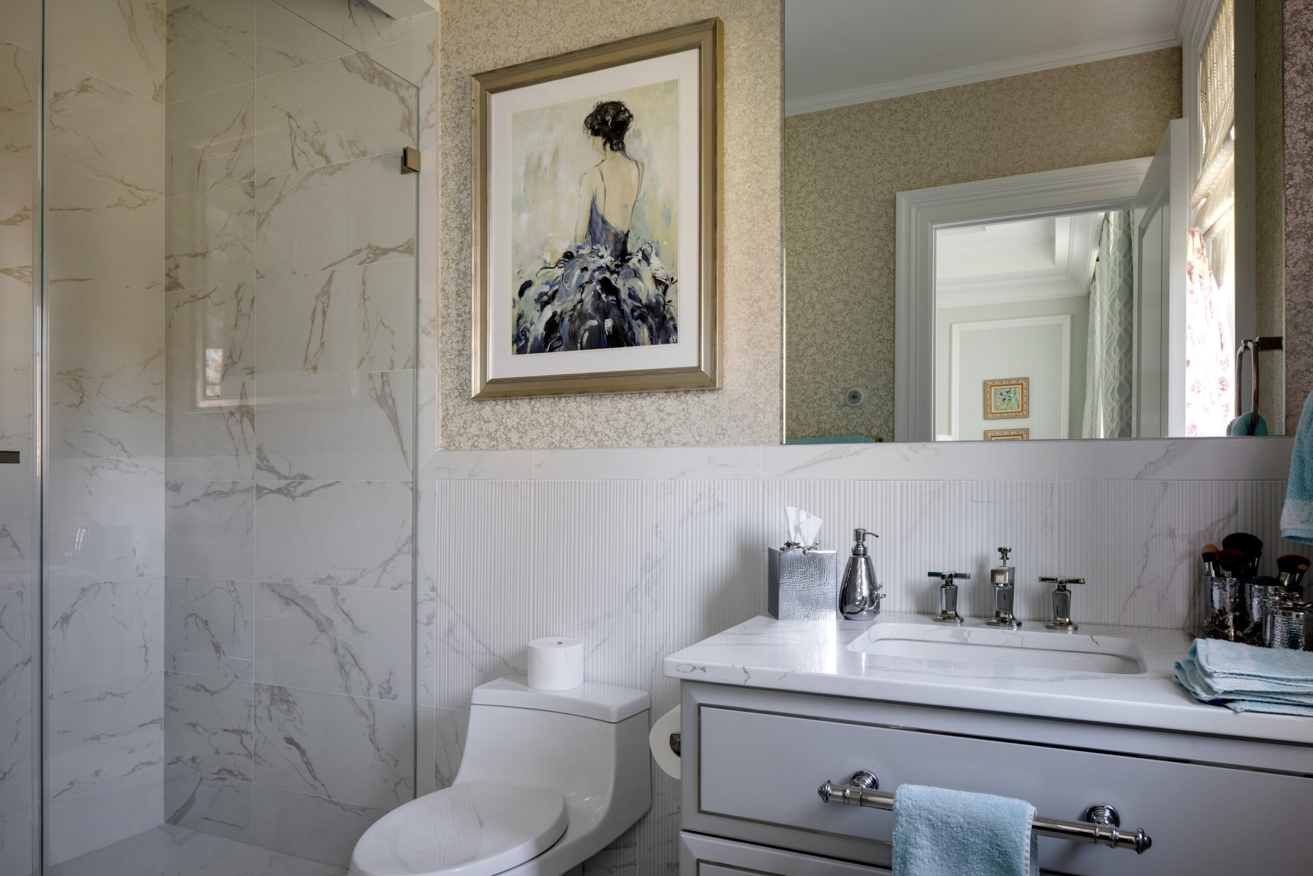 Bagno su misura realizzato da Martini Verona all’interno di un progetto di arredamento completo a Chicago, USA