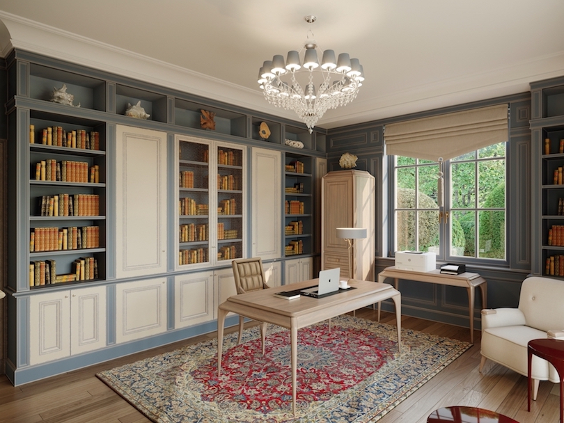 Arredamento su misura a Ginevra realizzato da Martini Verona con librerie e studio integrato