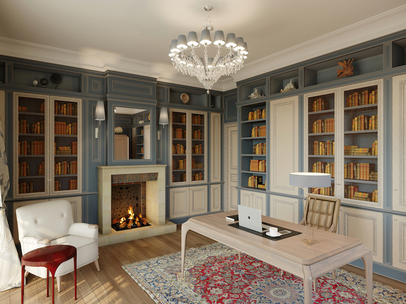 Arredamento su misura realizzato a Ginevra da Martini Verona con librerie e boiserie integrate