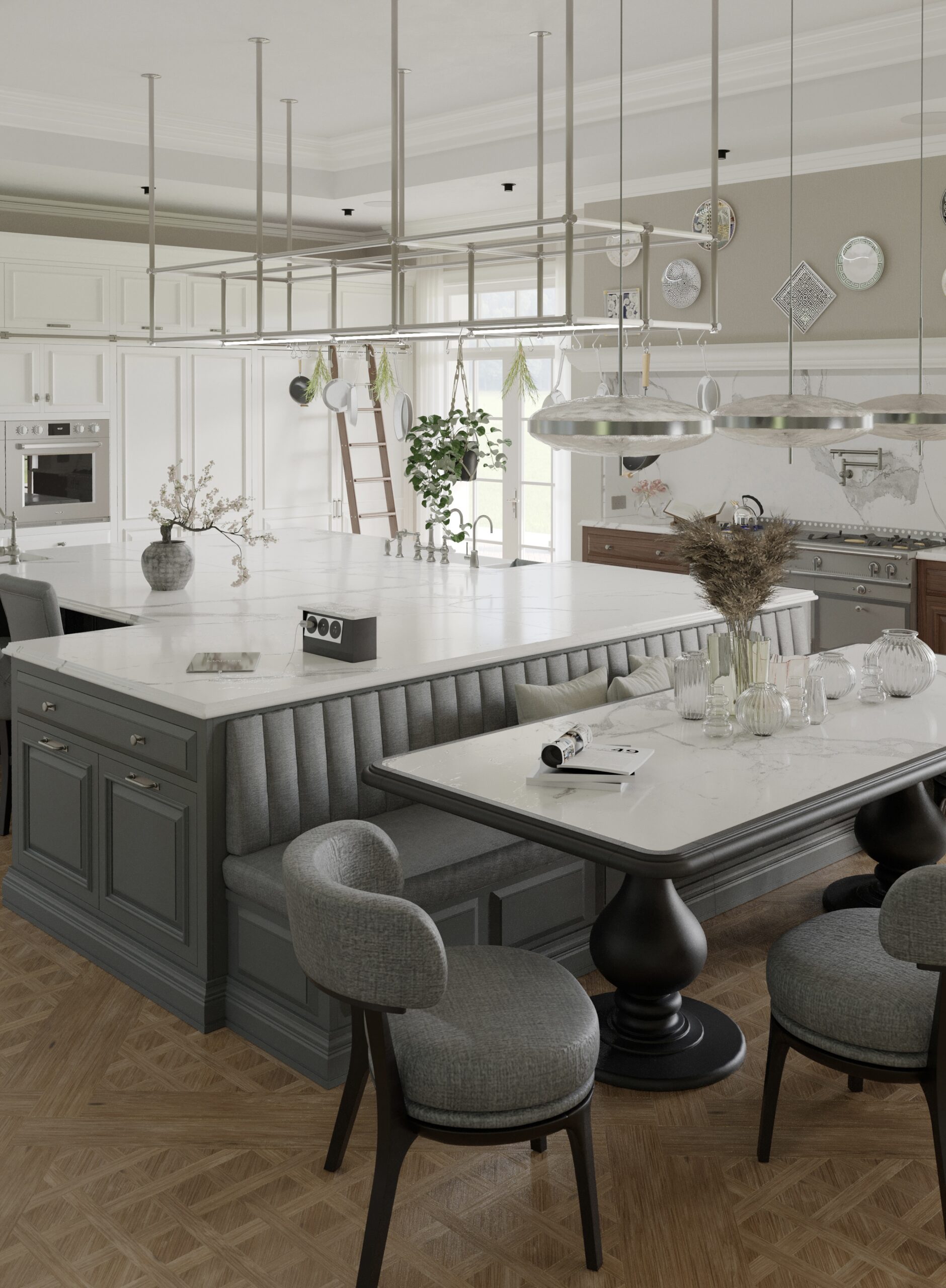 Cucina classica Shaker Mary su misura realizzata da Martini Verona, isola centrale con tavolo integrato e zona conviviale – martini-verona.it